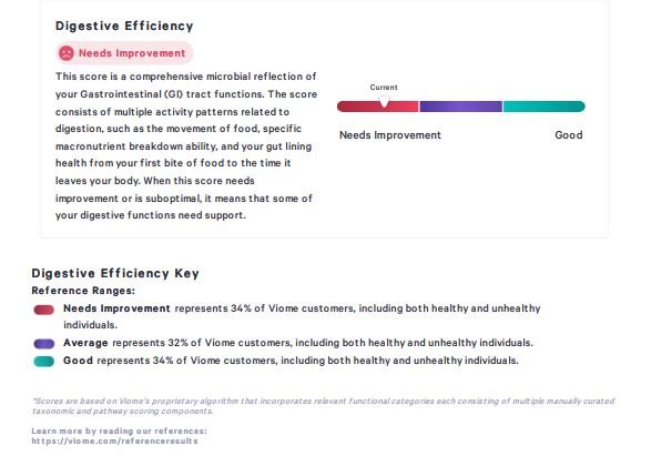 Viome vs BIOHM vs Floré: Viome digestive efficiency score